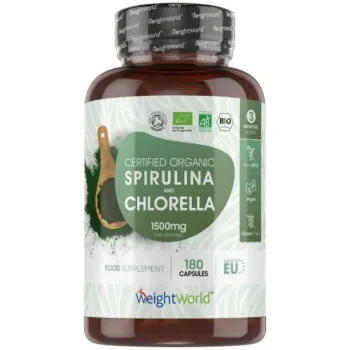 Ekologisk Spirulina & Chlorella 1500 mg, 180 kapslar - Veganskt alternativ till fiskolja med Omega-3